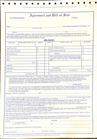 Bill of Sale Agreements NYS **NEW & UPDATED** - 100 CT